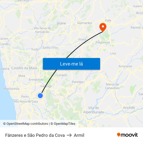 Fânzeres e São Pedro da Cova to Armil map