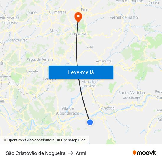 São Cristóvão de Nogueira to Armil map