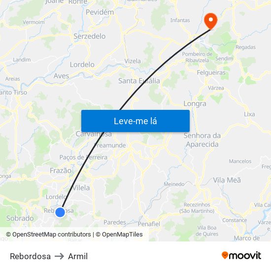 Rebordosa to Armil map