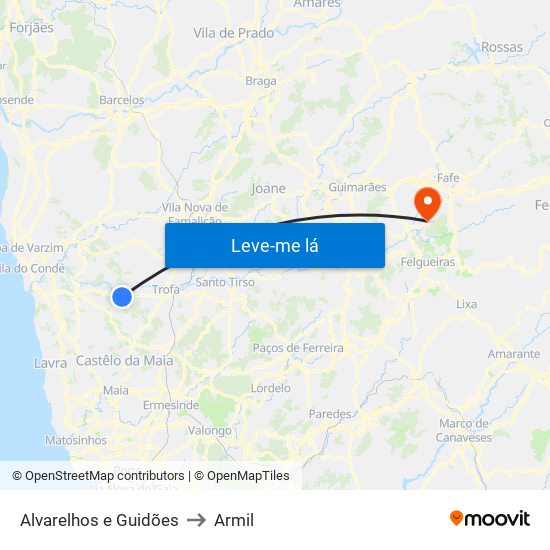 Alvarelhos e Guidões to Armil map