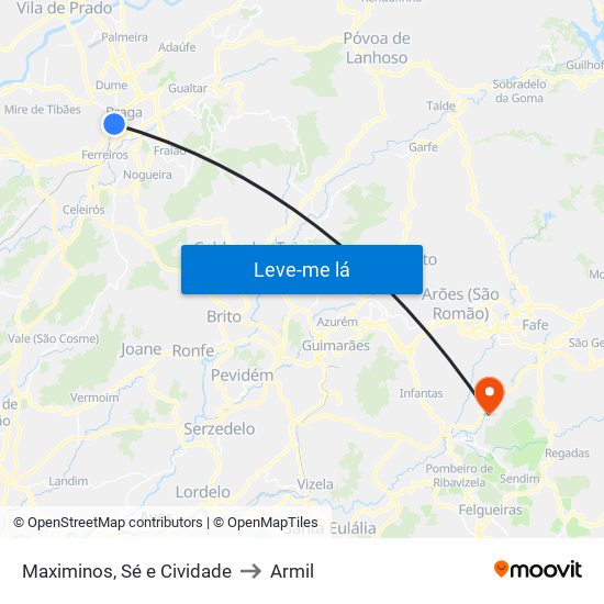 Maximinos, Sé e Cividade to Armil map