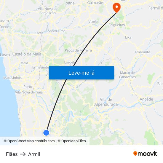 Fiães to Armil map