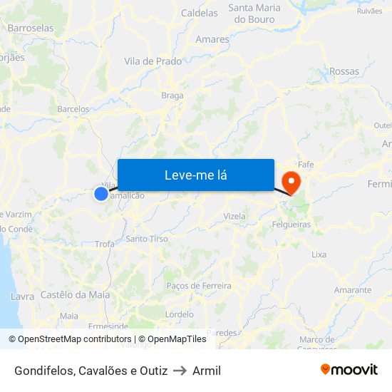 Gondifelos, Cavalões e Outiz to Armil map