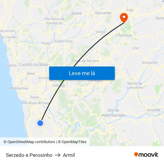 Serzedo e Perosinho to Armil map