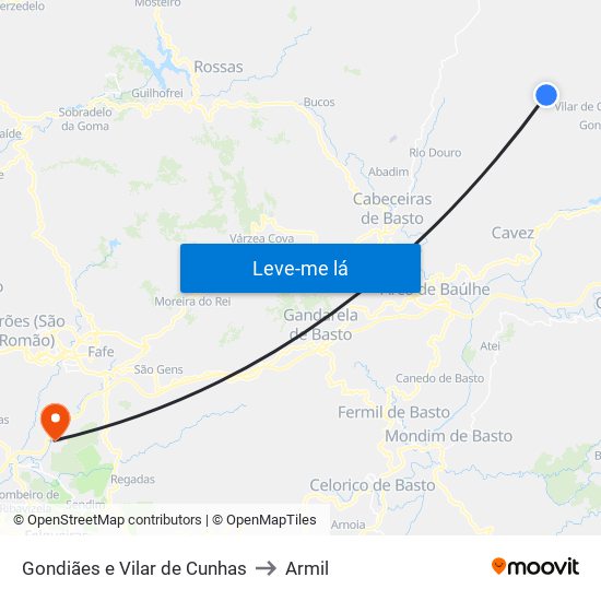 Gondiães e Vilar de Cunhas to Armil map