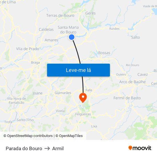 Parada do Bouro to Armil map