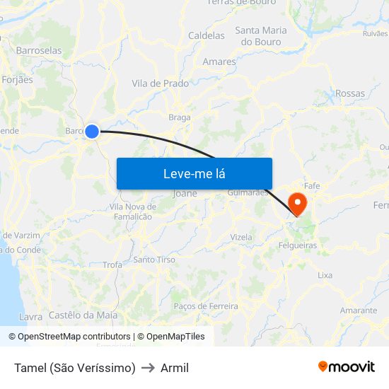 Tamel (São Veríssimo) to Armil map