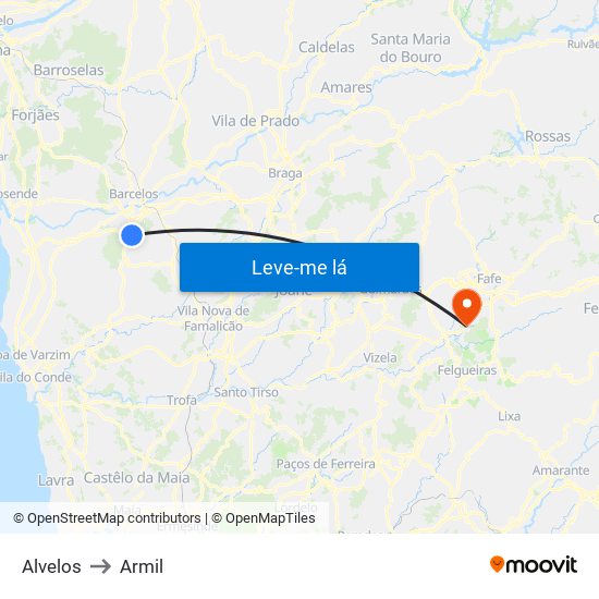 Alvelos to Armil map