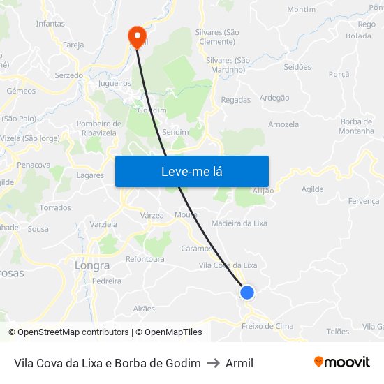 Vila Cova da Lixa e Borba de Godim to Armil map