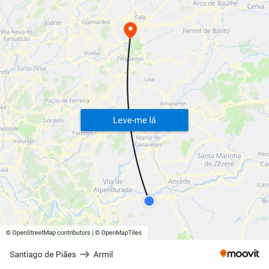 Santiago de Piães to Armil map