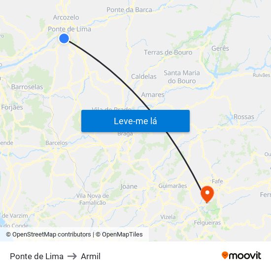 Ponte de Lima to Armil map