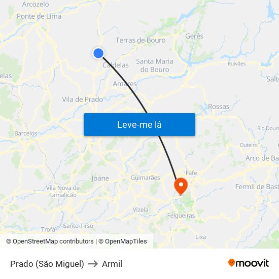 Prado (São Miguel) to Armil map