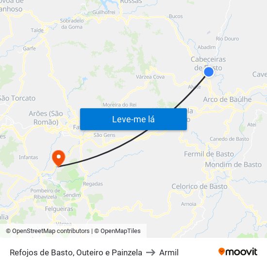 Refojos de Basto, Outeiro e Painzela to Armil map