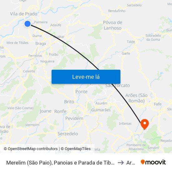 Merelim (São Paio), Panoias e Parada de Tibães to Armil map