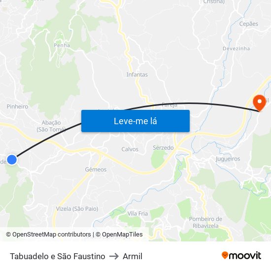 Tabuadelo e São Faustino to Armil map