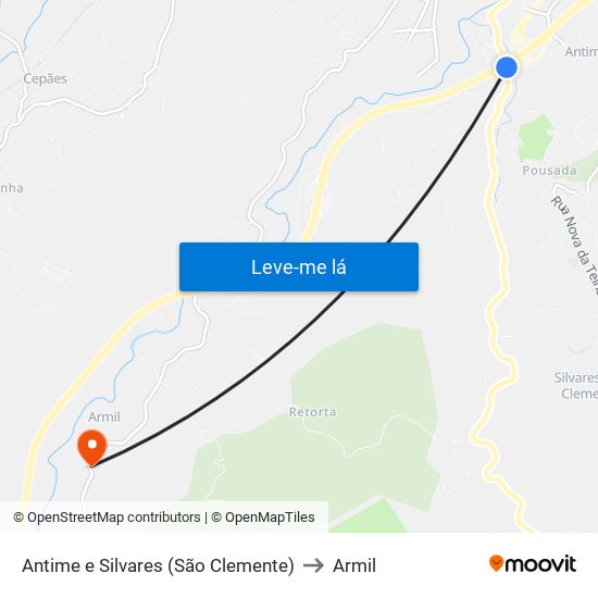 Antime e Silvares (São Clemente) to Armil map