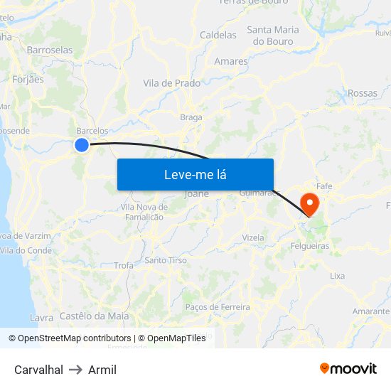 Carvalhal to Armil map