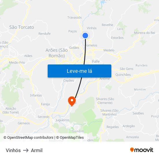 Vinhós to Armil map