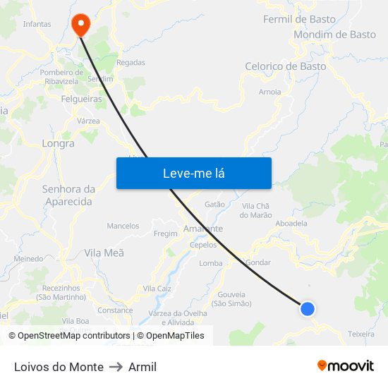 Loivos do Monte to Armil map