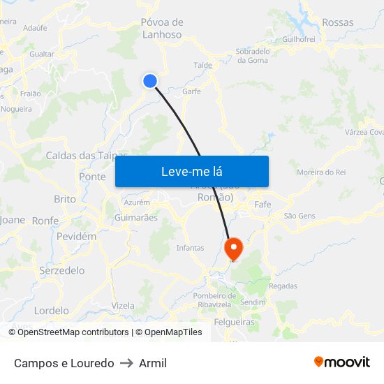 Campos e Louredo to Armil map