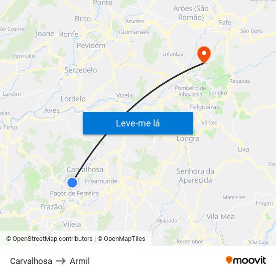 Carvalhosa to Armil map