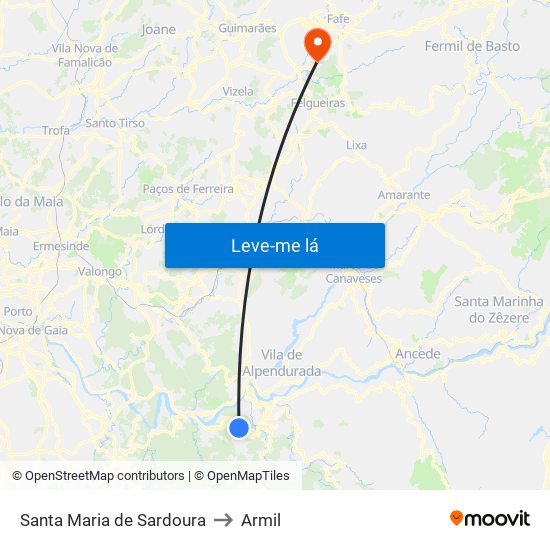 Santa Maria de Sardoura to Armil map