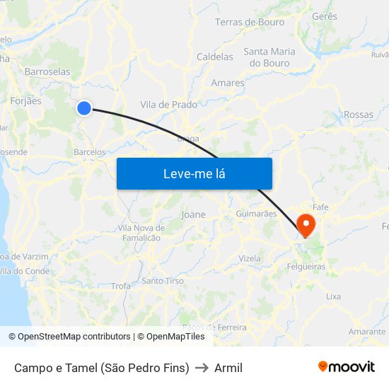 Campo e Tamel (São Pedro Fins) to Armil map