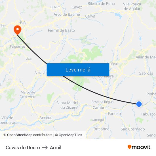 Covas do Douro to Armil map