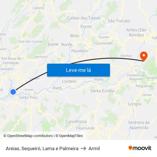 Areias, Sequeiró, Lama e Palmeira to Armil map