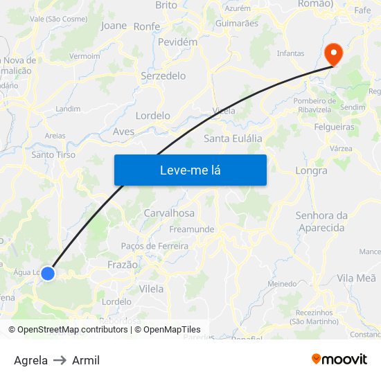 Agrela to Armil map