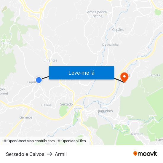 Serzedo e Calvos to Armil map