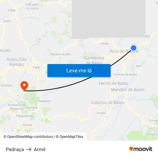 Pedraça to Armil map