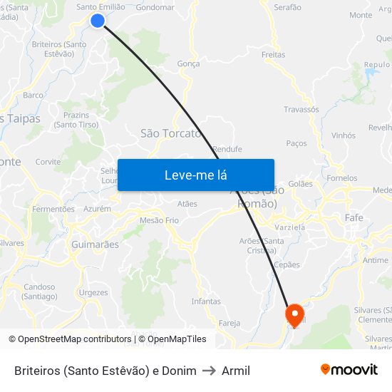 Briteiros (Santo Estêvão) e Donim to Armil map