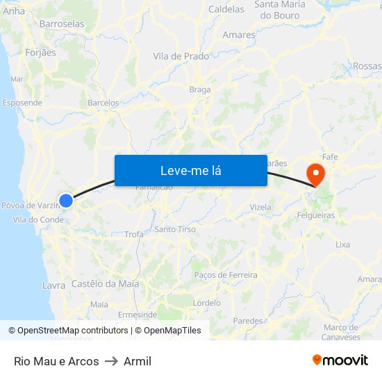 Rio Mau e Arcos to Armil map