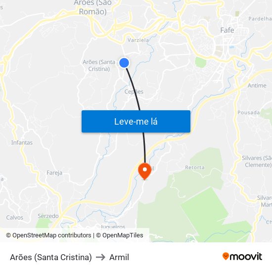 Arões (Santa Cristina) to Armil map