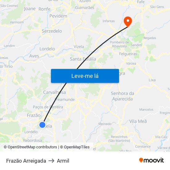 Frazão Arreigada to Armil map