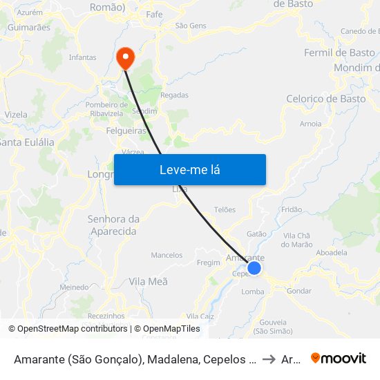 Amarante (São Gonçalo), Madalena, Cepelos e Gatão to Armil map