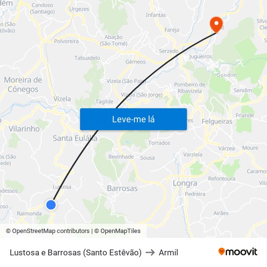 Lustosa e Barrosas (Santo Estêvão) to Armil map