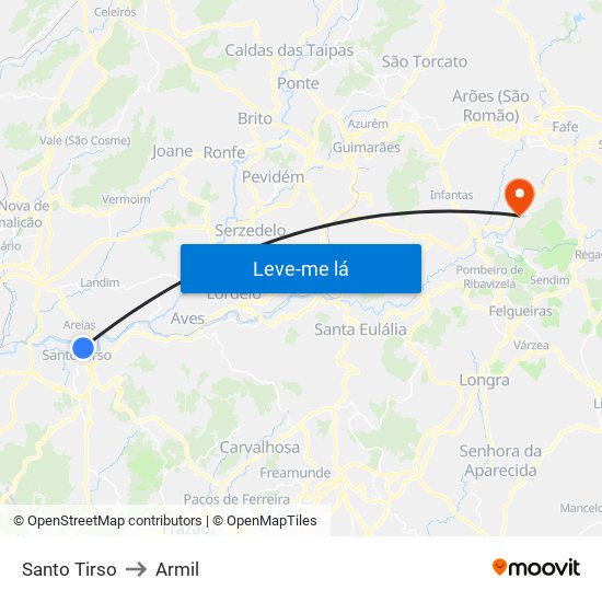 Santo Tirso to Armil map