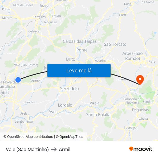 Vale (São Martinho) to Armil map