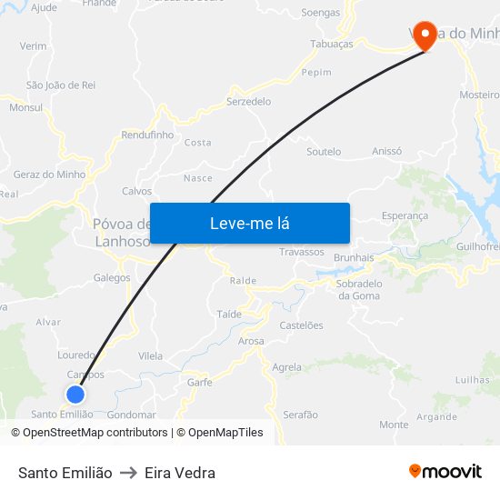 Santo Emilião to Eira Vedra map