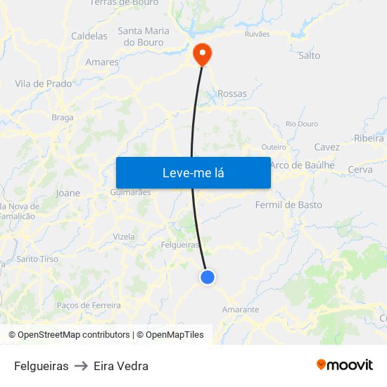 Felgueiras to Eira Vedra map