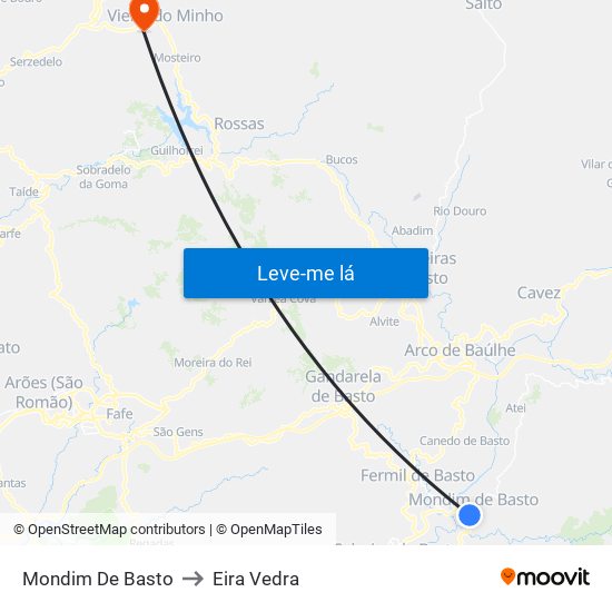 Mondim De Basto to Eira Vedra map