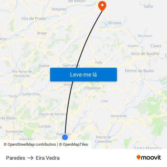 Paredes to Eira Vedra map