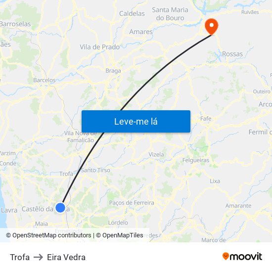 Trofa to Eira Vedra map