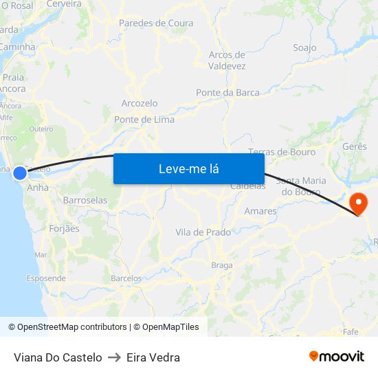 Viana Do Castelo to Eira Vedra map