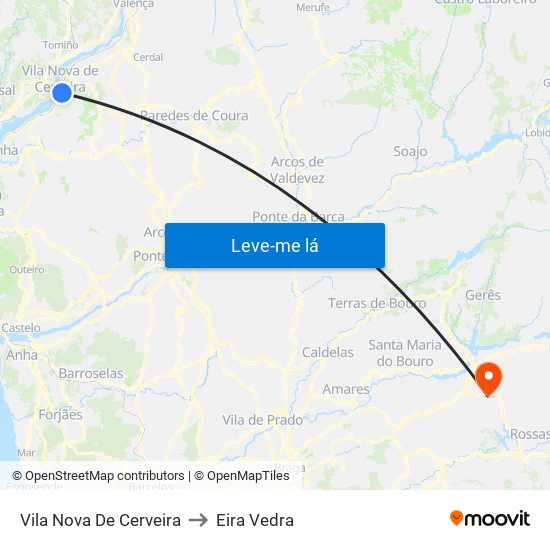 Vila Nova De Cerveira to Eira Vedra map