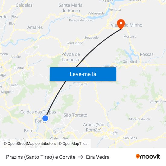Prazins (Santo Tirso) e Corvite to Eira Vedra map