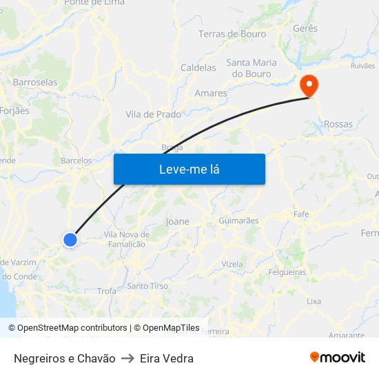 Negreiros e Chavão to Eira Vedra map