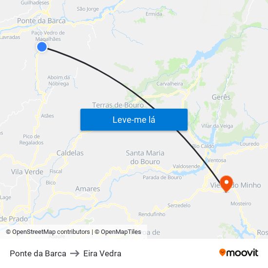 Ponte da Barca to Eira Vedra map